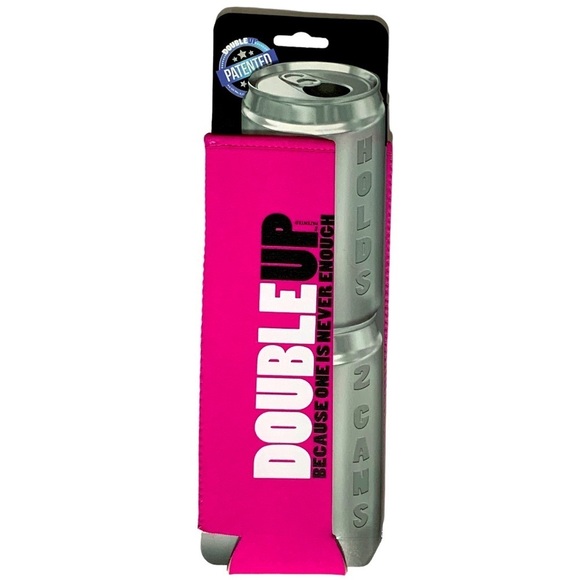 DoubleUp Can Cooler Double Can Holder Because One Is Never Enough Barbie Pink - Picture 1 of 14